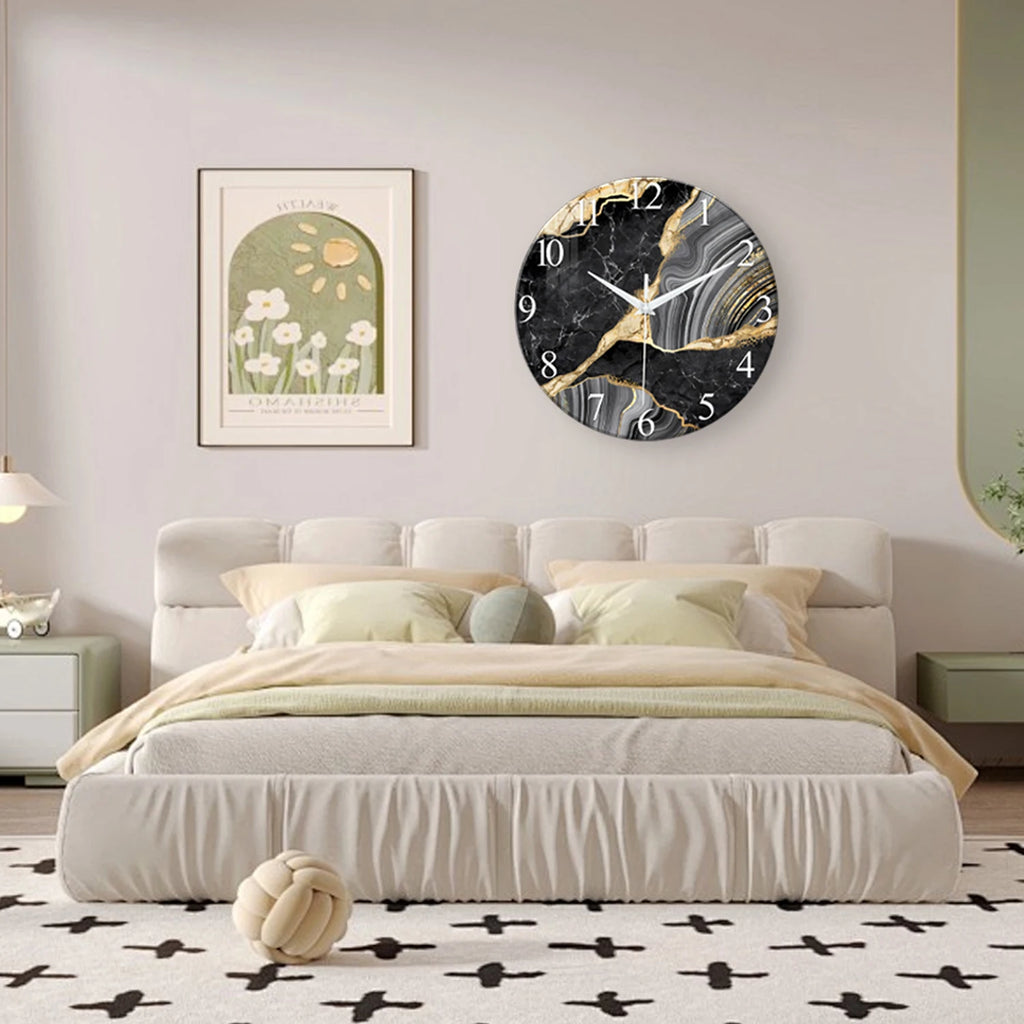 1pc 12-inch modern tempered glass wall clock, marble texture pattern design wall clock, home silent clock home decoration