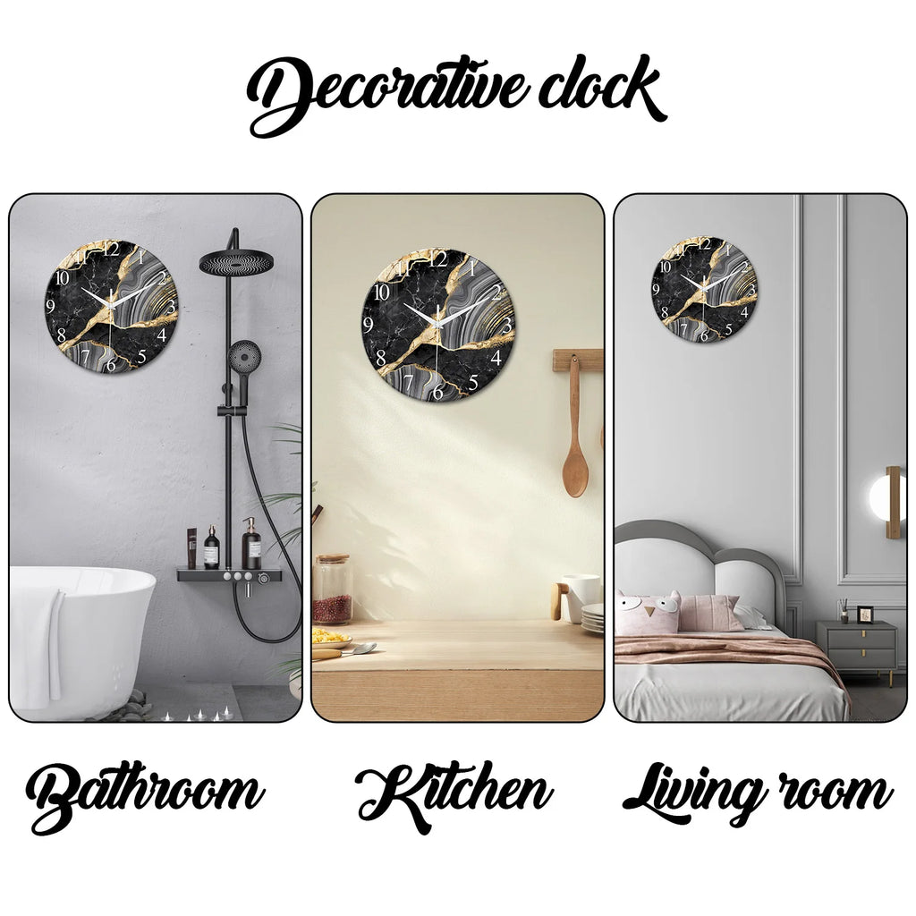 1pc 12-inch modern tempered glass wall clock, marble texture pattern design wall clock, home silent clock home decoration