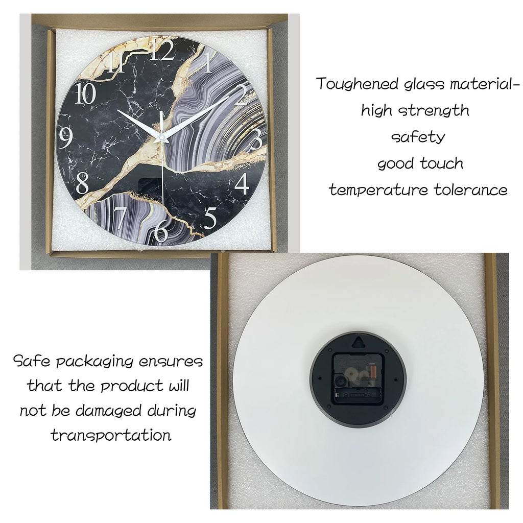 1pc 12-inch modern tempered glass wall clock, marble texture pattern design wall clock, home silent clock home decoration