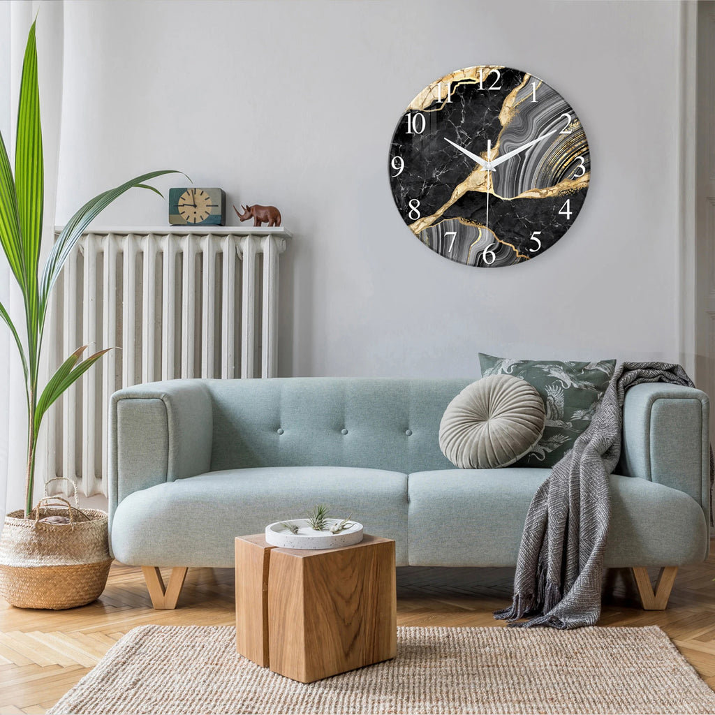 1pc 12-inch modern tempered glass wall clock, marble texture pattern design wall clock, home silent clock home decoration