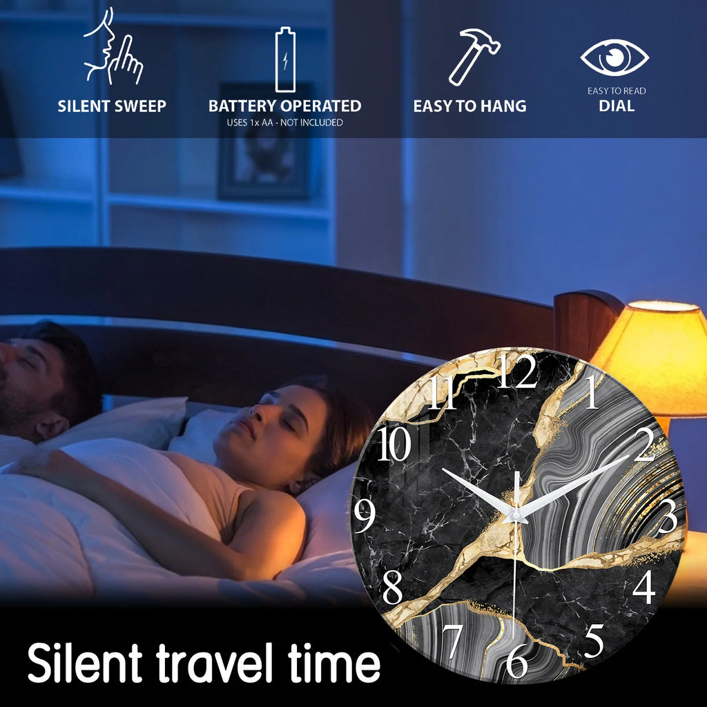 1pc 12-inch modern tempered glass wall clock, marble texture pattern design wall clock, home silent clock home decoration