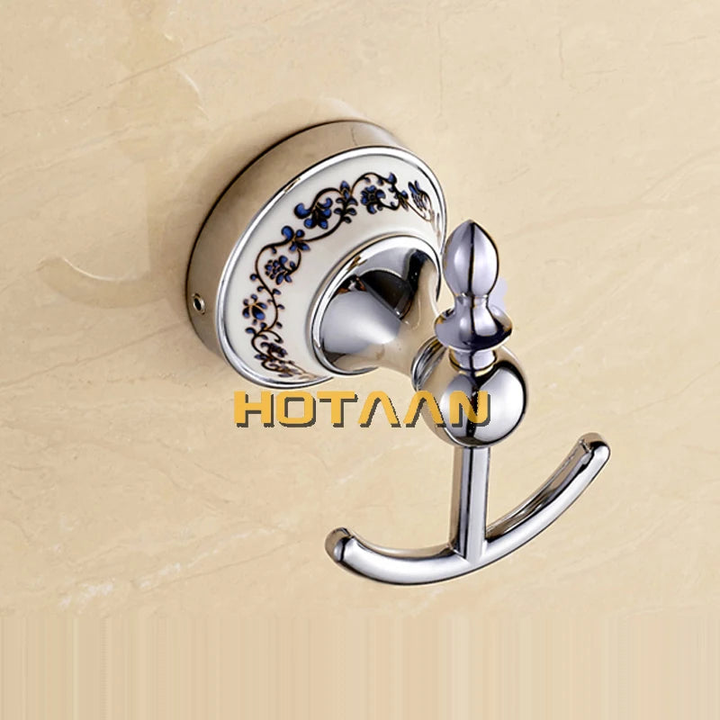 Luxury Towel Rack Wall Mounted Bathroom Accessories Set Ceramic Stainless Steel  Bath Hardware Sets Chrome Toilet Brush Holder