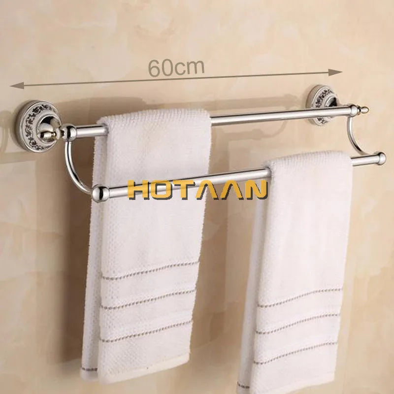 Luxury Towel Rack Wall Mounted Bathroom Accessories Set Ceramic Stainless Steel  Bath Hardware Sets Chrome Toilet Brush Holder