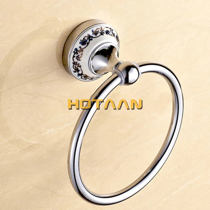 Luxury Towel Rack Wall Mounted Bathroom Accessories Set Ceramic Stainless Steel  Bath Hardware Sets Chrome Toilet Brush Holder