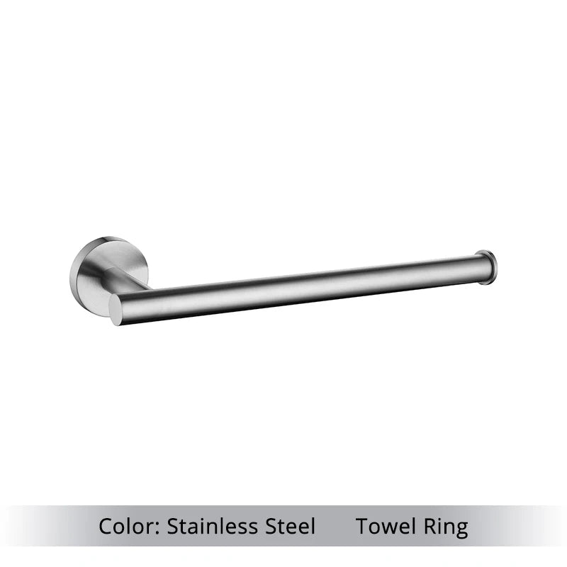 Bathroom Hardware Set Accessories Kit Brushed Stainless Steel Round Wall Rack Hand Bar Toilet Roll Paper Holder Robe Towel Hook