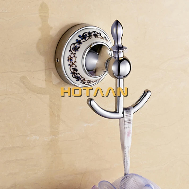 Luxury Towel Rack Wall Mounted Bathroom Accessories Set Ceramic Stainless Steel  Bath Hardware Sets Chrome Toilet Brush Holder
