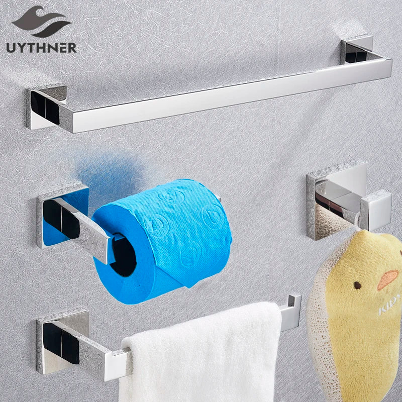 Bathroom Hardware Set Chrome Robe Hook Towel Rail Bar Rack Bar Shelf Tissue Paper Holder Toothbrush Holder Bathroom Accessories