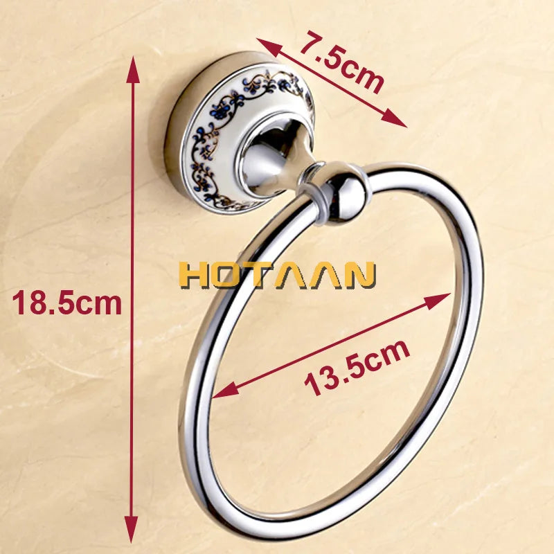 Luxury Towel Rack Wall Mounted Bathroom Accessories Set Ceramic Stainless Steel  Bath Hardware Sets Chrome Toilet Brush Holder