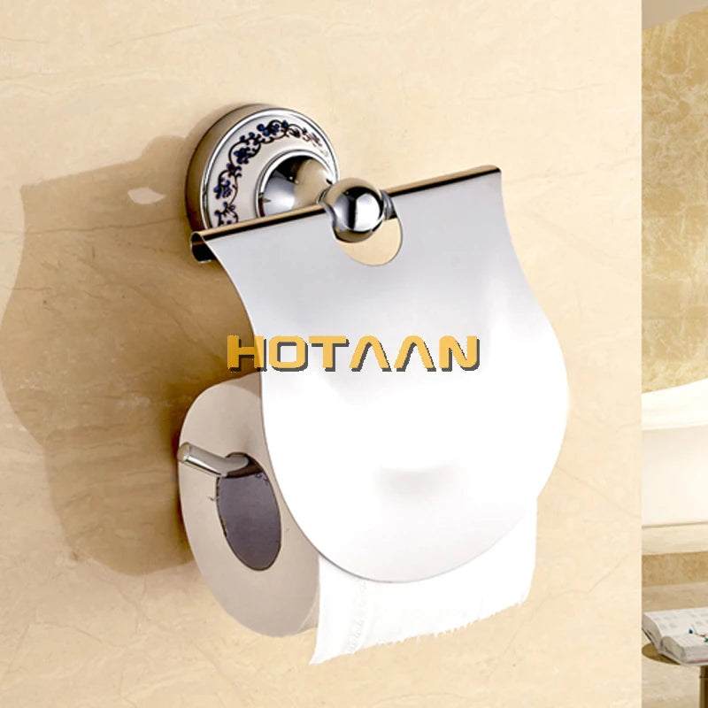 Luxury Towel Rack Wall Mounted Bathroom Accessories Set Ceramic Stainless Steel  Bath Hardware Sets Chrome Toilet Brush Holder