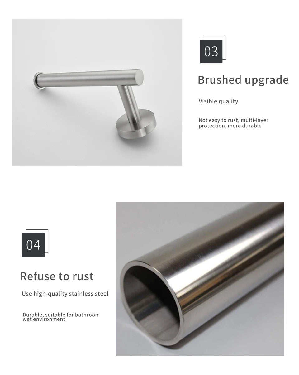 Bathroom Hardware Set Accessories Kit Brushed Stainless Steel Round Wall Rack Hand Bar Toilet Roll Paper Holder Robe Towel Hook
