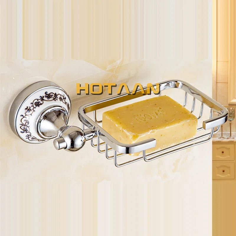 Luxury Towel Rack Wall Mounted Bathroom Accessories Set Ceramic Stainless Steel  Bath Hardware Sets Chrome Toilet Brush Holder