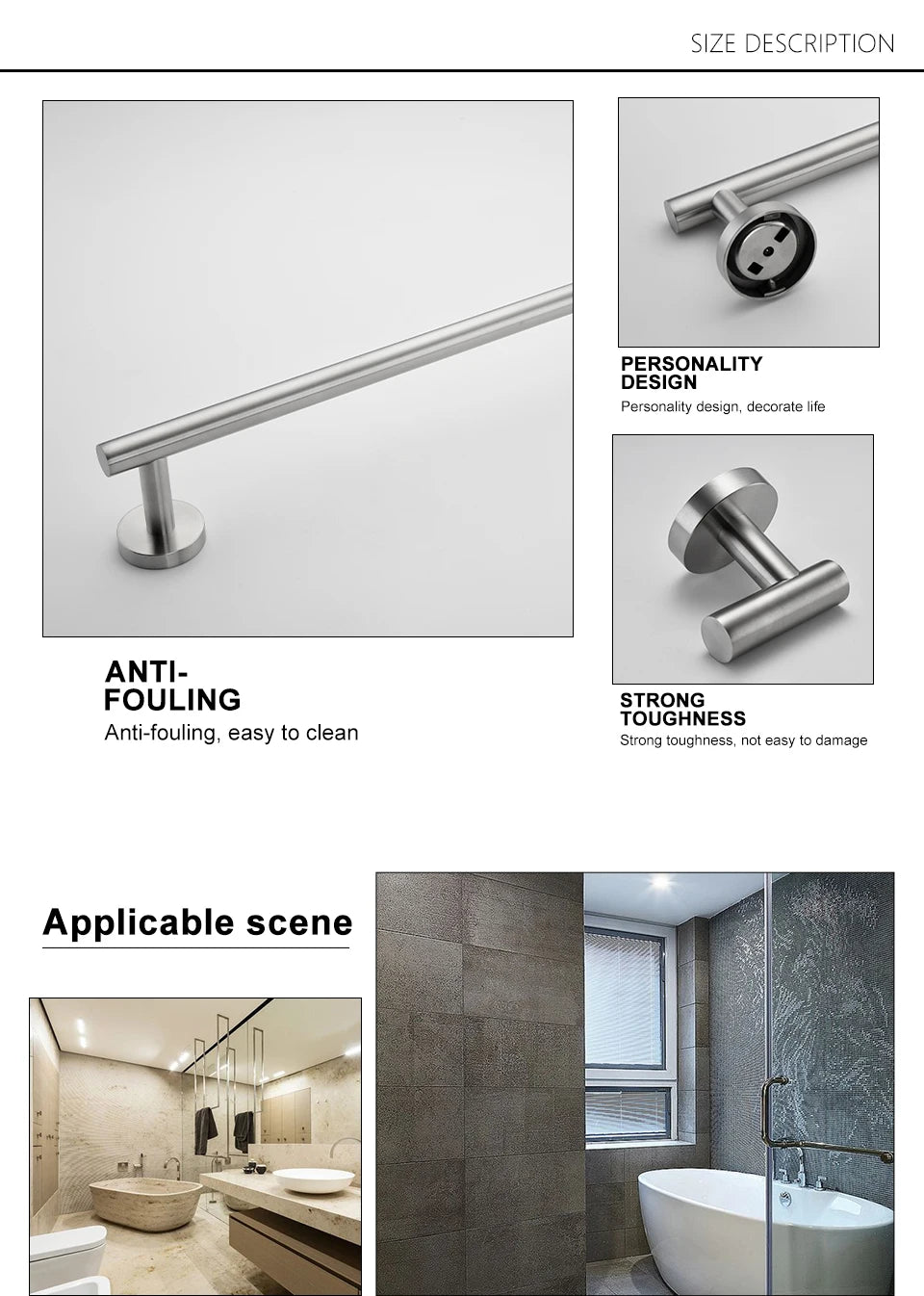 Bathroom Hardware Set Accessories Kit Brushed Stainless Steel Round Wall Rack Hand Bar Toilet Roll Paper Holder Robe Towel Hook