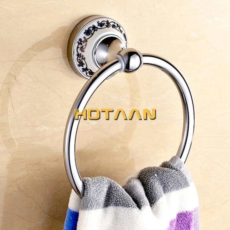Luxury Towel Rack Wall Mounted Bathroom Accessories Set Ceramic Stainless Steel  Bath Hardware Sets Chrome Toilet Brush Holder