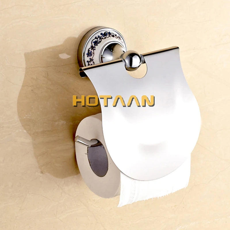 Luxury Towel Rack Wall Mounted Bathroom Accessories Set Ceramic Stainless Steel  Bath Hardware Sets Chrome Toilet Brush Holder