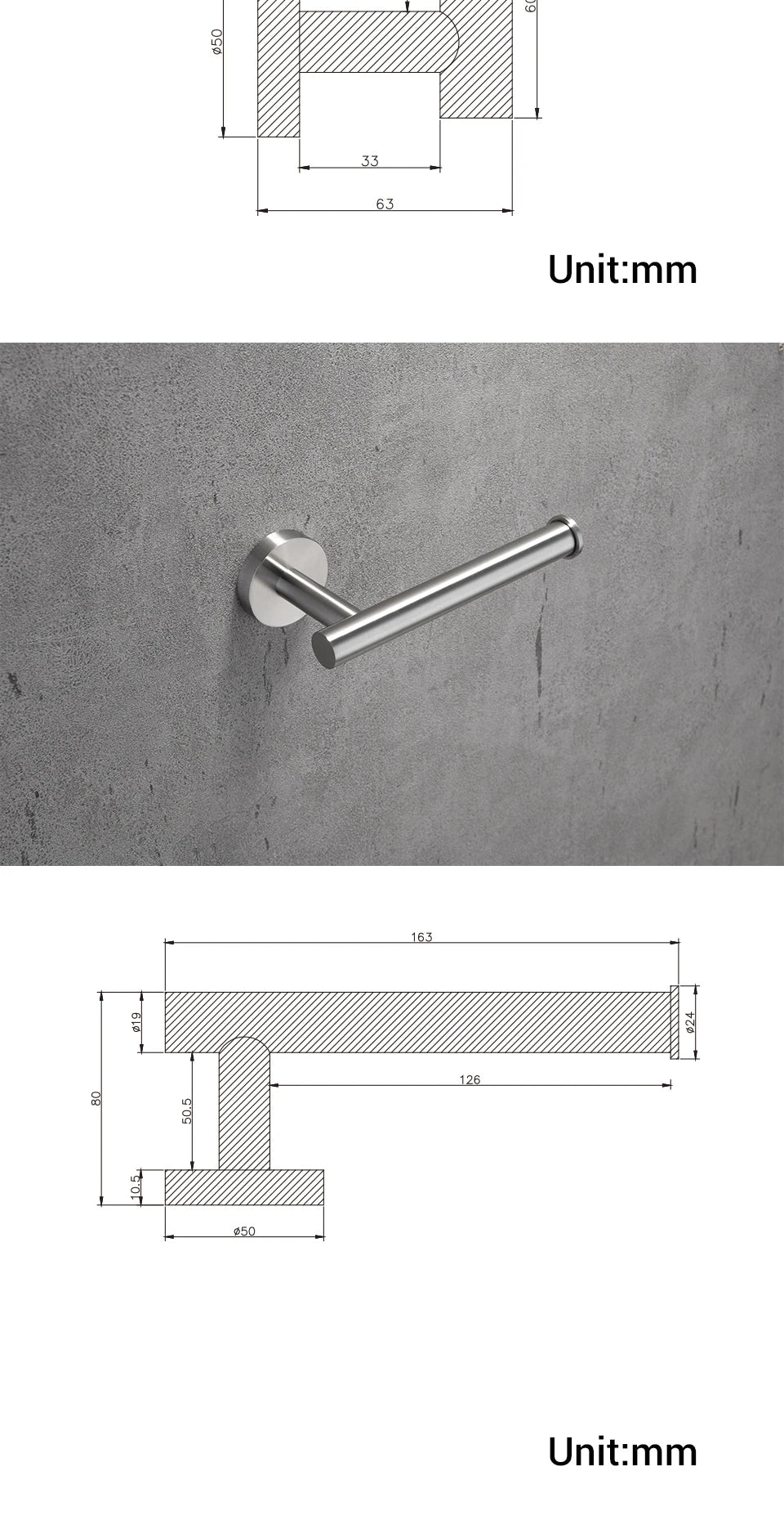 Bathroom Hardware Set Accessories Kit Brushed Stainless Steel Round Wall Rack Hand Bar Toilet Roll Paper Holder Robe Towel Hook