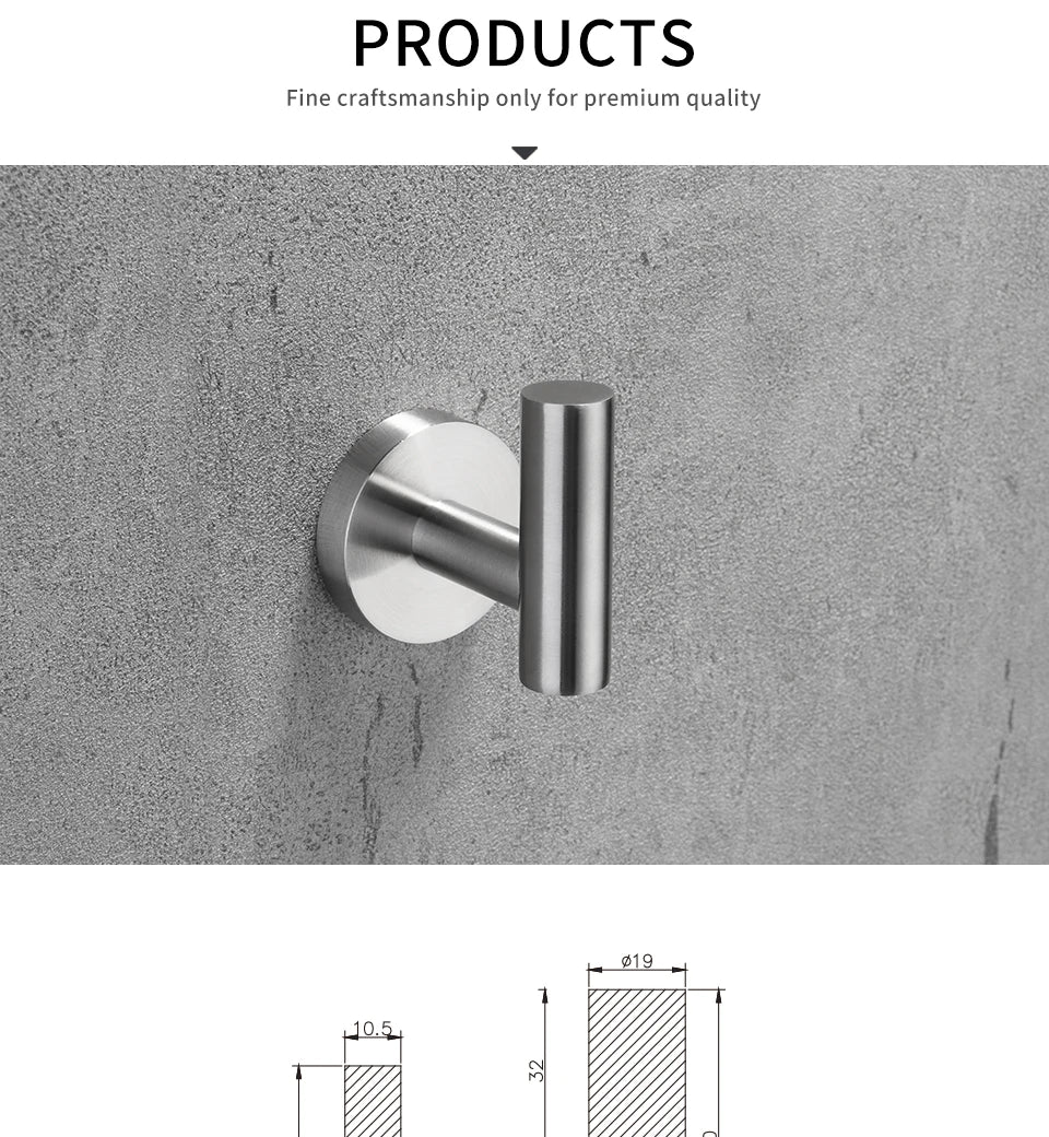 Bathroom Hardware Set Accessories Kit Brushed Stainless Steel Round Wall Rack Hand Bar Toilet Roll Paper Holder Robe Towel Hook