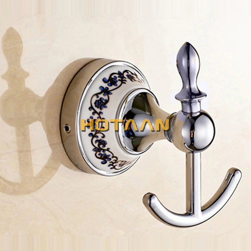 Luxury Towel Rack Wall Mounted Bathroom Accessories Set Ceramic Stainless Steel  Bath Hardware Sets Chrome Toilet Brush Holder