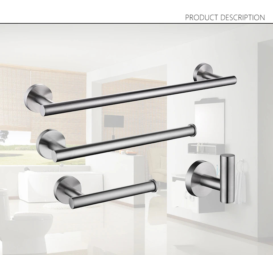 Bathroom Hardware Set Accessories Kit Brushed Stainless Steel Round Wall Rack Hand Bar Toilet Roll Paper Holder Robe Towel Hook