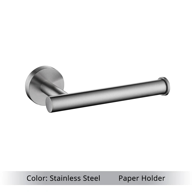 Bathroom Hardware Set Accessories Kit Brushed Stainless Steel Round Wall Rack Hand Bar Toilet Roll Paper Holder Robe Towel Hook