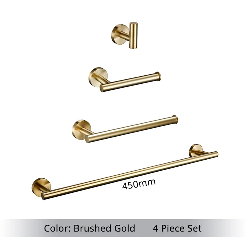 Bathroom Hardware Set Accessories Kit Brushed Stainless Steel Round Wall Rack Hand Bar Toilet Roll Paper Holder Robe Towel Hook