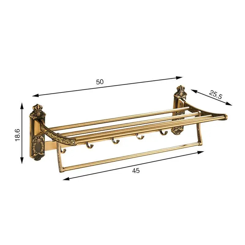 Aluminum Foldable Antique Brass Bath Towel Rack Active Bathroom Towel Holder Double Towel Shelf With Hooks Bathroom Accessories