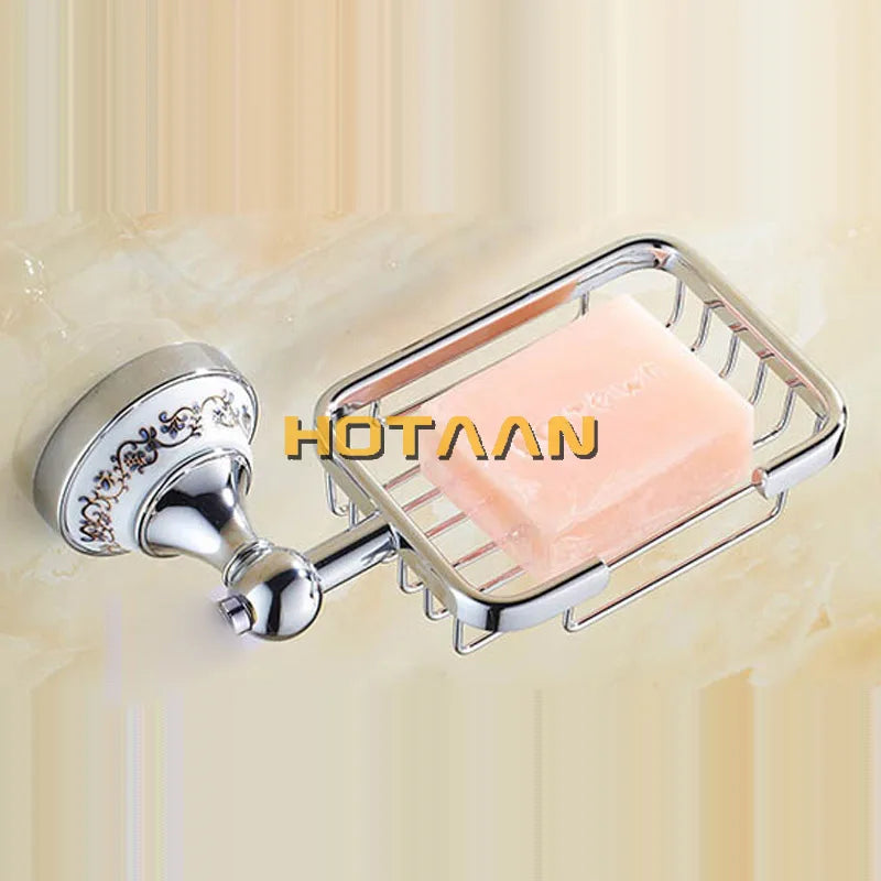 Luxury Towel Rack Wall Mounted Bathroom Accessories Set Ceramic Stainless Steel  Bath Hardware Sets Chrome Toilet Brush Holder