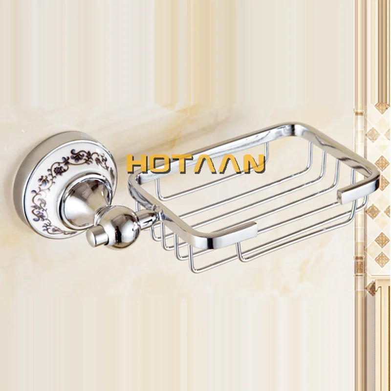 Luxury Towel Rack Wall Mounted Bathroom Accessories Set Ceramic Stainless Steel  Bath Hardware Sets Chrome Toilet Brush Holder