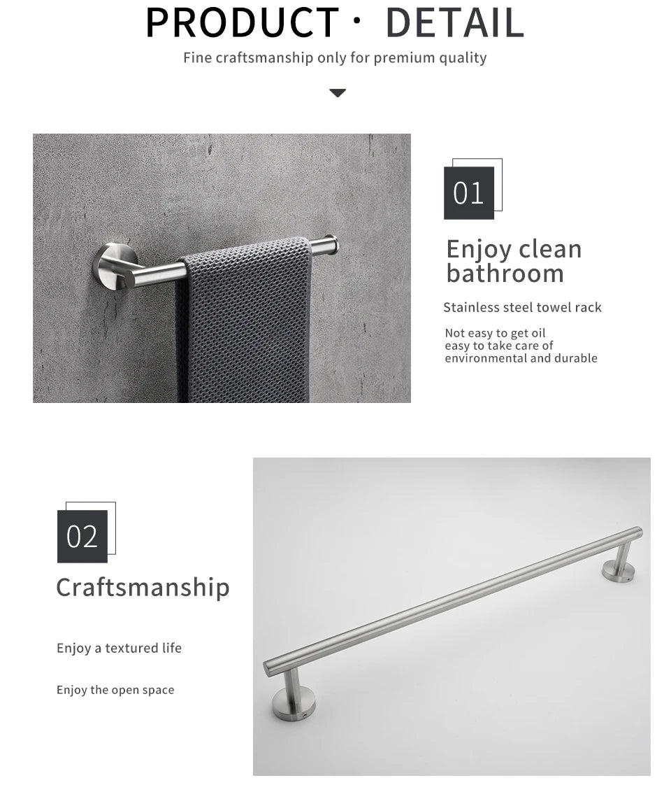 Bathroom Hardware Set Accessories Kit Brushed Stainless Steel Round Wall Rack Hand Bar Toilet Roll Paper Holder Robe Towel Hook