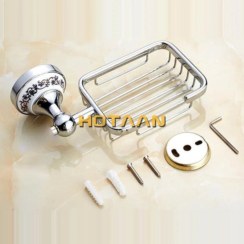 Luxury Towel Rack Wall Mounted Bathroom Accessories Set Ceramic Stainless Steel  Bath Hardware Sets Chrome Toilet Brush Holder