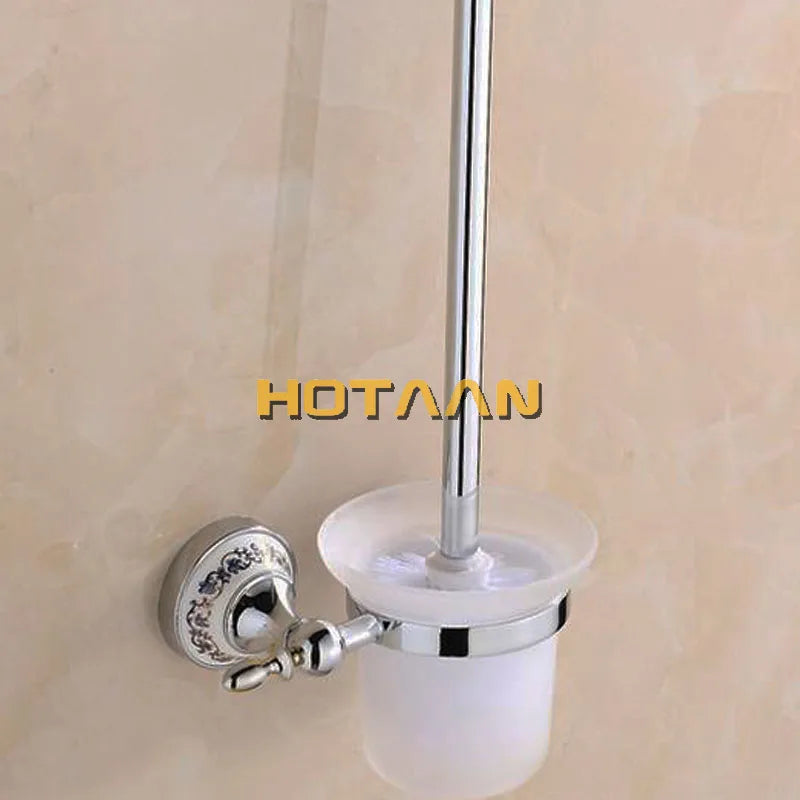 Luxury Towel Rack Wall Mounted Bathroom Accessories Set Ceramic Stainless Steel  Bath Hardware Sets Chrome Toilet Brush Holder