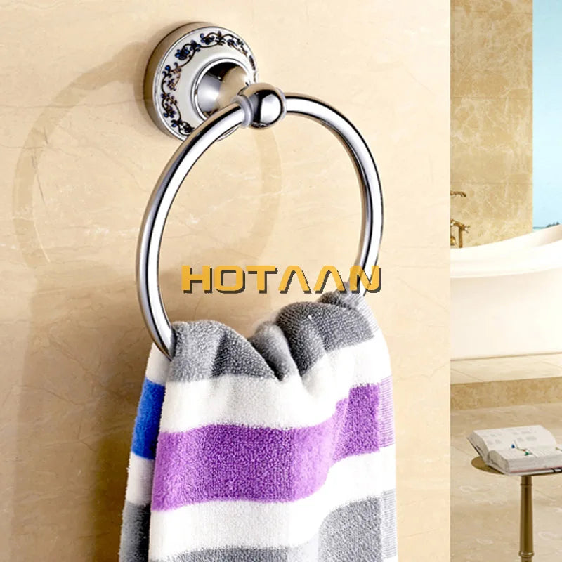 Luxury Towel Rack Wall Mounted Bathroom Accessories Set Ceramic Stainless Steel  Bath Hardware Sets Chrome Toilet Brush Holder