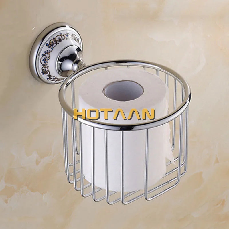 Luxury Towel Rack Wall Mounted Bathroom Accessories Set Ceramic Stainless Steel  Bath Hardware Sets Chrome Toilet Brush Holder