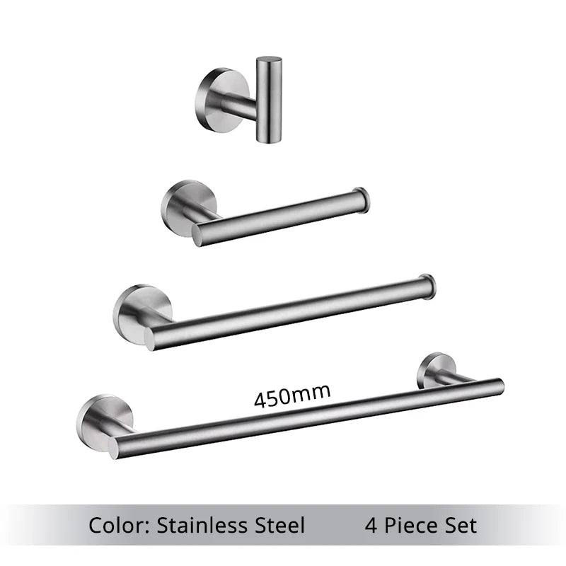Bathroom Hardware Set Accessories Kit Brushed Stainless Steel Round Wall Rack Hand Bar Toilet Roll Paper Holder Robe Towel Hook