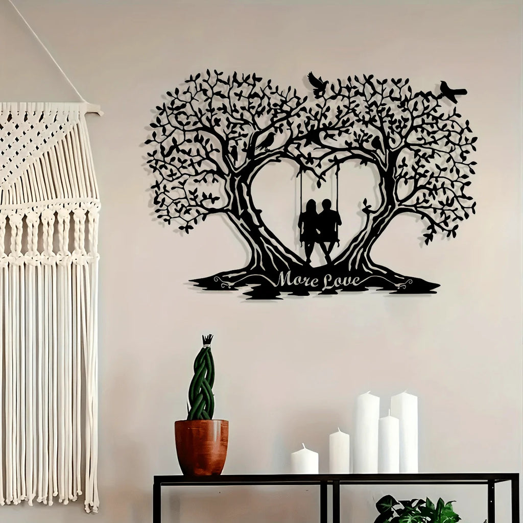 Custom Personalized Romantic Love Tree Metal Wall Art - Reusable Silhouette Decor for Home, Bedroom, Living Room