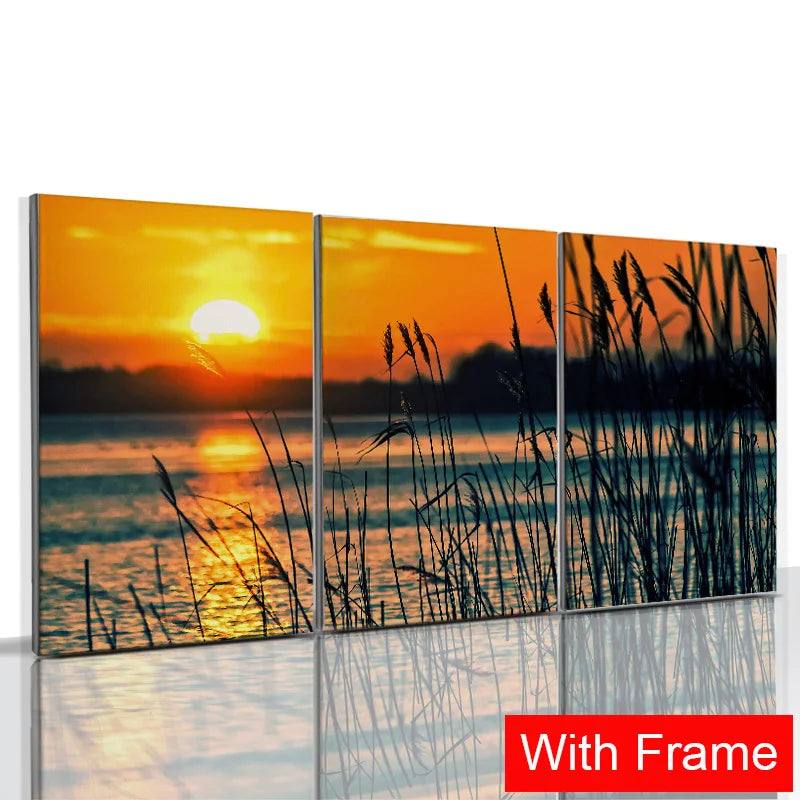 3pcs Framed Seaside Scenery Wall Art Canvas Painting Nordic Beach Sunset Print Poster Modern Living Room Home Decor Mural