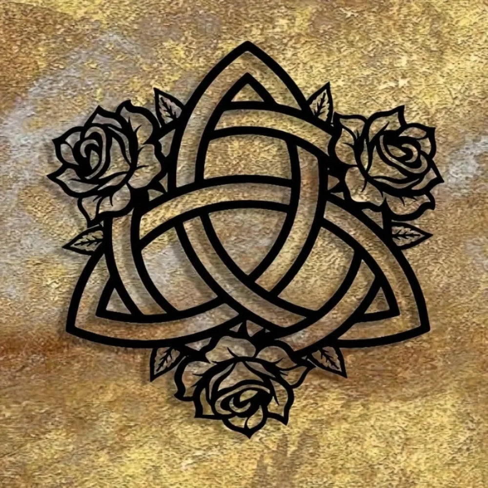 YINUO Celtic Knot Rose Metal Wall Art, Minimalist Home Office Decor Iron Sculpture Wall Decor