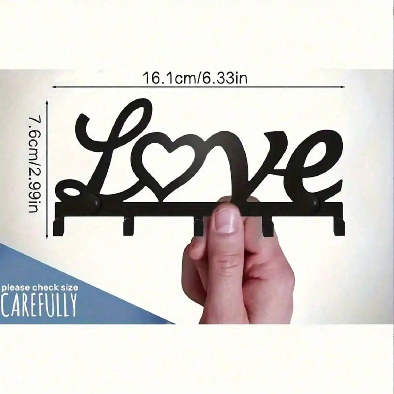 Wrought Iron "Love" Heart Wall Hook Set Modern Romantic Theme Metal Silhouette - Home Entryway/Bedroom Decor