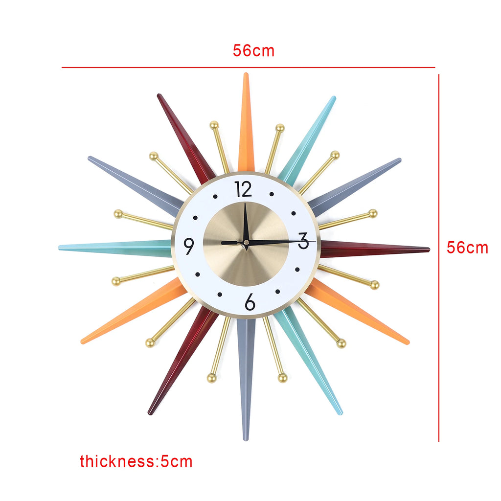 Wall Clock 22 Inch, Mid Century Wall Clock Starburst Clock Modern Decor Silent Non-Ticking Big Wall Clocks for Living Room