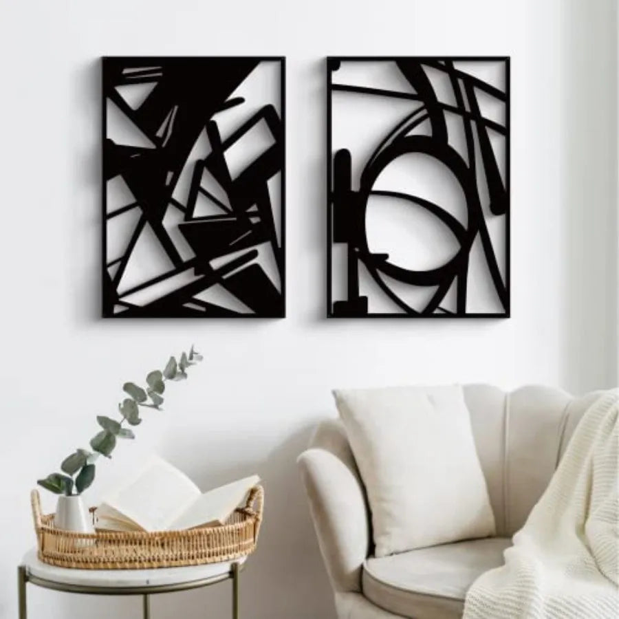 Gtivity 4 Pack Black Abstract Metal Wall Art malist Décor Single Line Art Wall Décor 3D Textured Metal Wall Sculptures for Livi