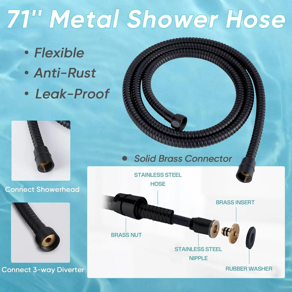 8'' Dual Filter Shower Head with Handheld, 6 Spray Settings High Pressure Rainfall Combo, Adjustable Arm & Hose