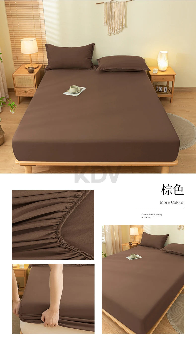 Solid Color Brushed Fitted Bed Sheet Set with 2 Pillowcases Soft Comfortable Non Slip Mattress Protector Cover for Single Double