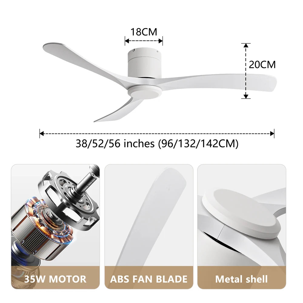 New 38/52/56 inch Modern Stylish LED Ceiling Fan with Light Remote Control 3 Blades Quiet Modern Design for Living Room Bedroom