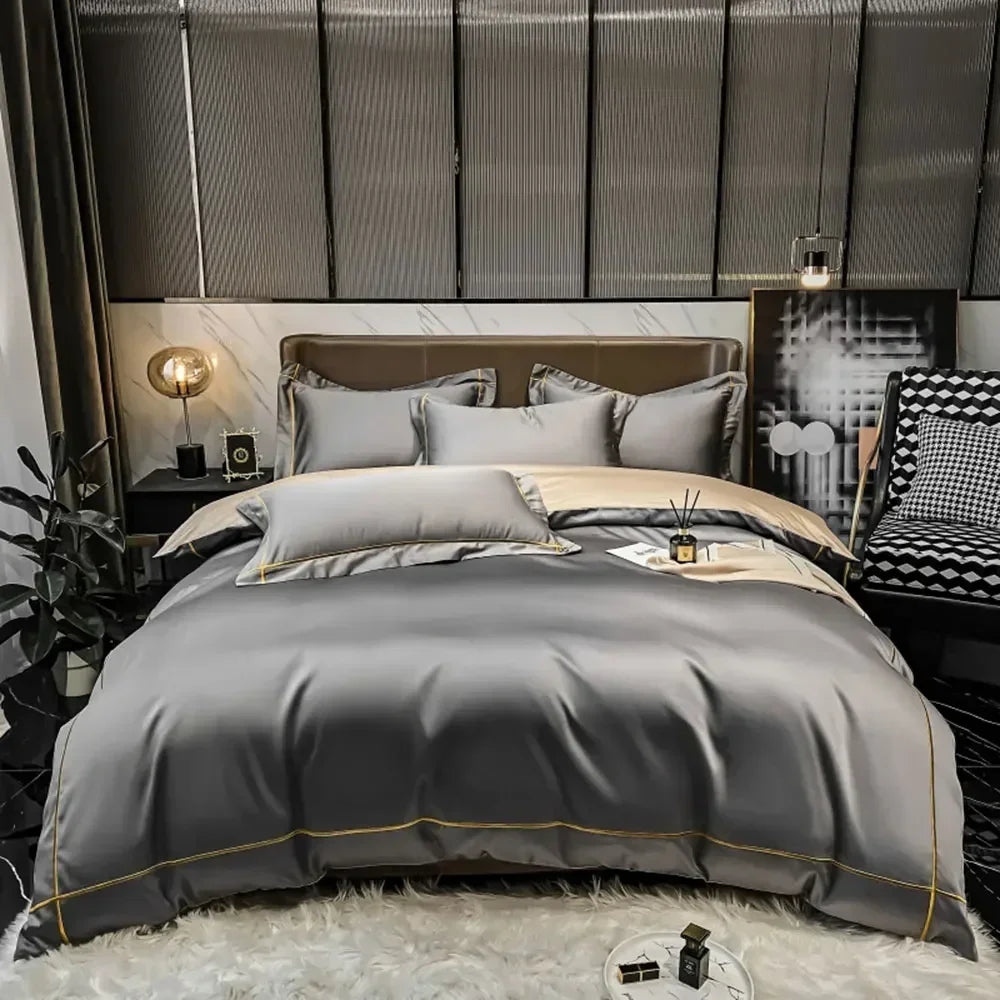 Svetanya Embroidery 100% Egyptian Cotton Silky Bedlinens Bedding Set Sheet Queen King Size Underwear Solid