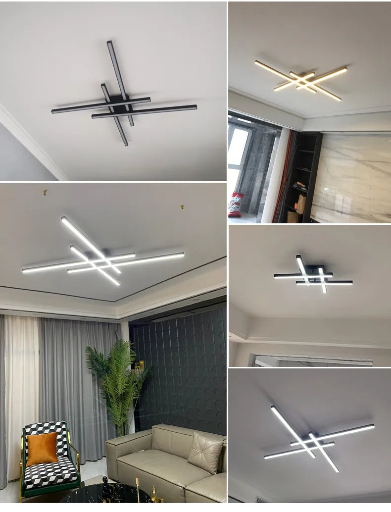 Black chandelier square bedroom lamps living room lamp led ceiling lamp Nordic minimalist creative led ceiling lamp strip lights
