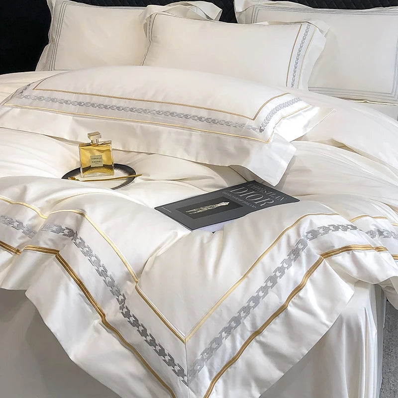 100% Egyptian Cotton Luxury Embroidery Hotel Style Bedding Set Queen King Size Duvet Cover Set Bed Sheet/Fitted Sheet Pillowcase