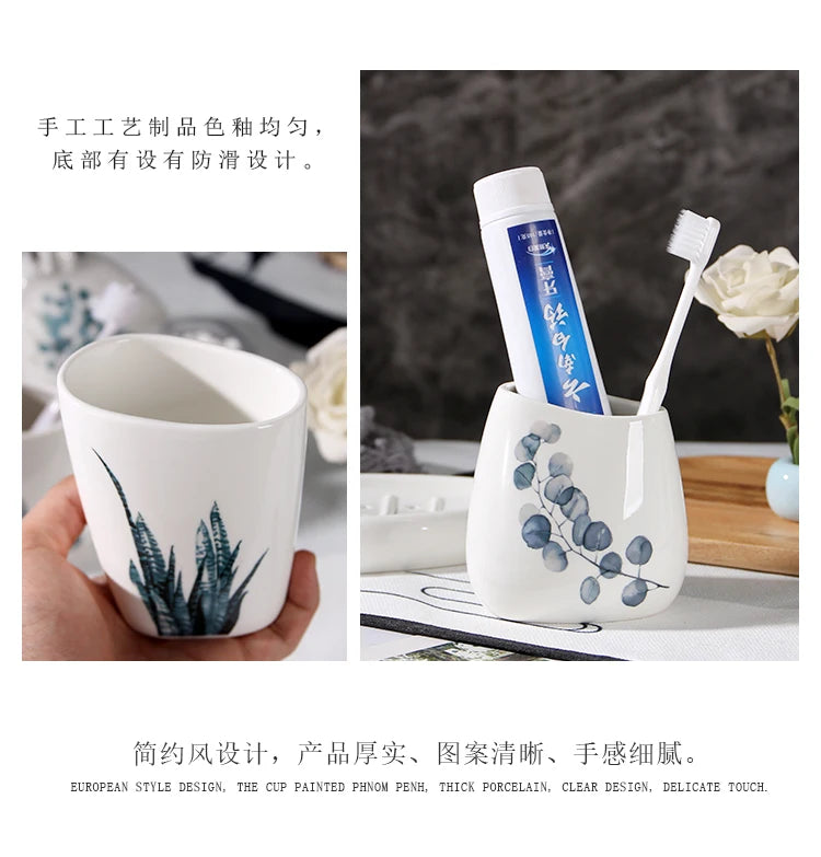 Green Nordic Ceramic Bathroom Set - Soap Dispenser, Toothbrush Holder, Tumbler & Soap Dish for Stylish Bathroom Organization