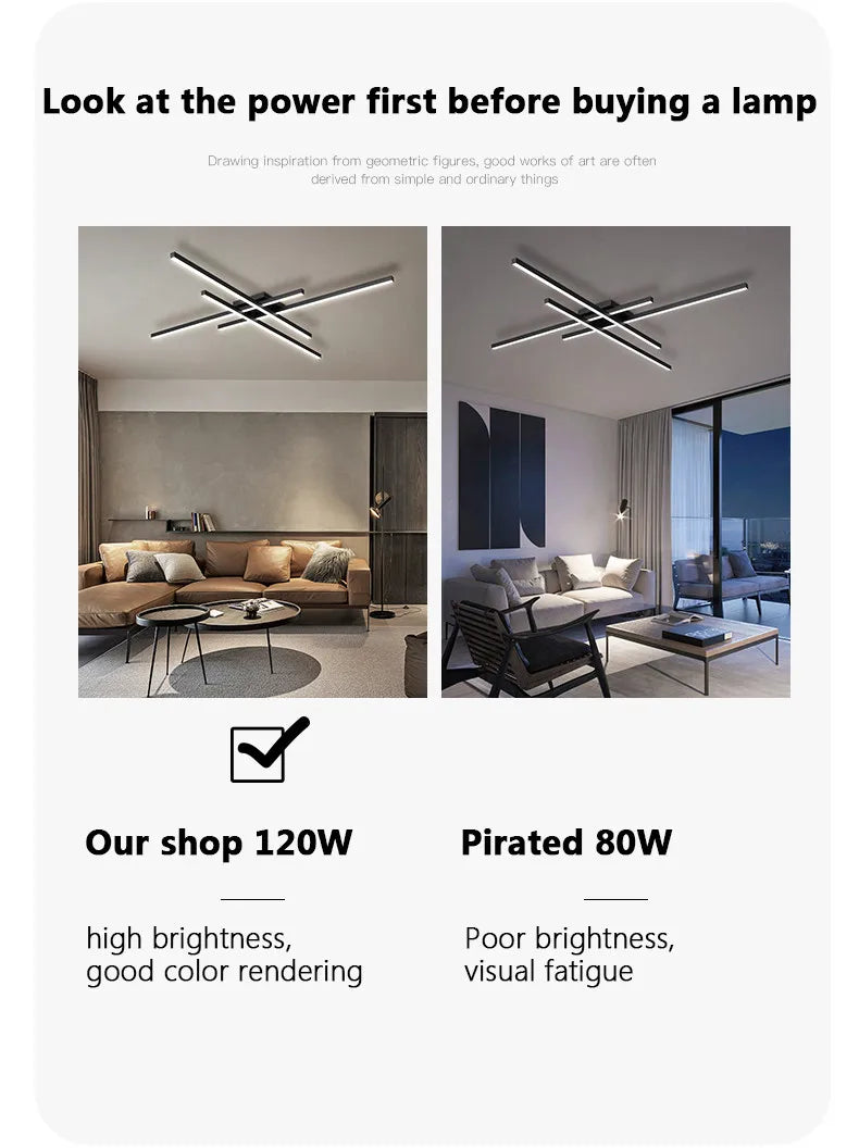 Black chandelier square bedroom lamps living room lamp led ceiling lamp Nordic minimalist creative led ceiling lamp strip lights
