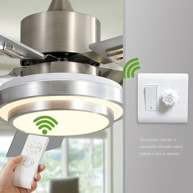 Modern Stainless Steel Ceiling Fan Lights with Lights Restaurant Fan Lights, Remote Dimming, Energy-saving Silent Pendant Lights