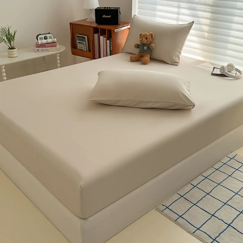 Solid  Colour Washed Fitted Sheet with Elastic Bands Non Slip Adjustable Mattress Cover for Single Double King Queen Bed