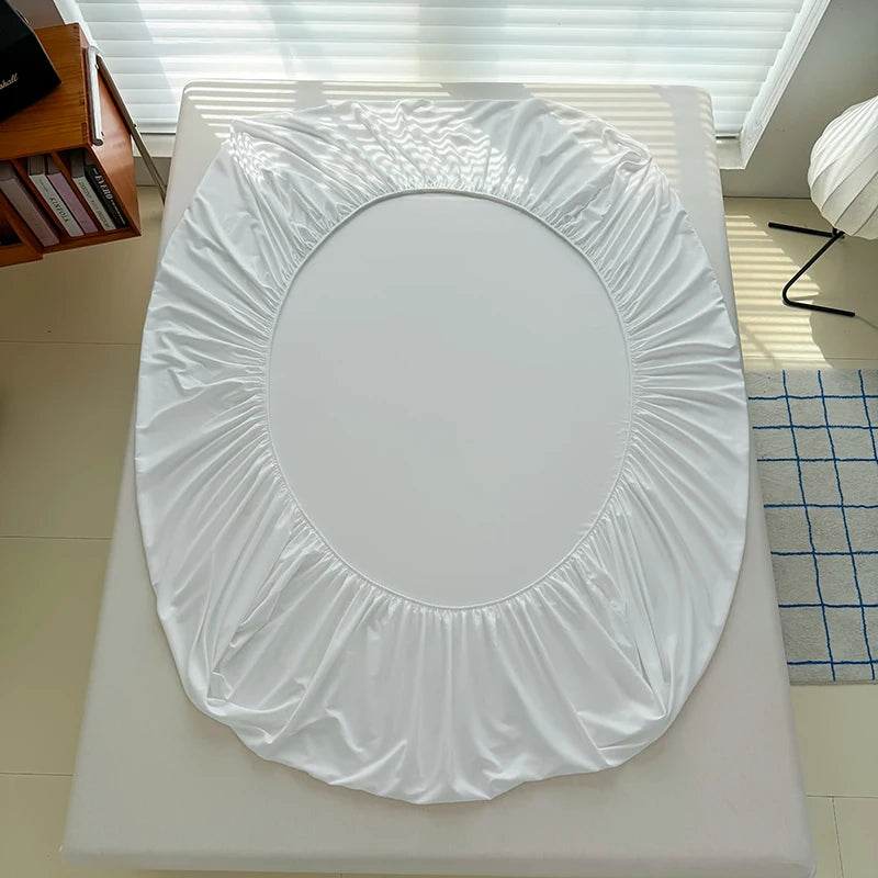 Solid  Colour Washed Fitted Sheet with Elastic Bands Non Slip Adjustable Mattress Cover for Single Double King Queen Bed